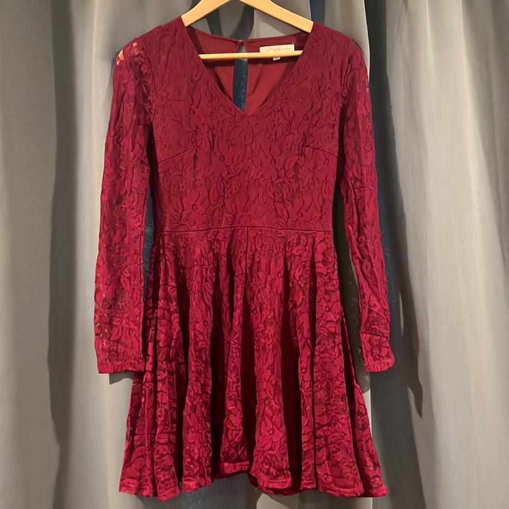 Burgundy Lace Mini Dress